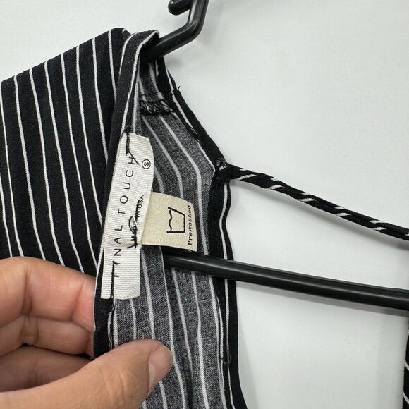 Final Touch Woman's Striped‎ Romper Size S Black Dip V Neck With Tie Back - Picture 3 of 7